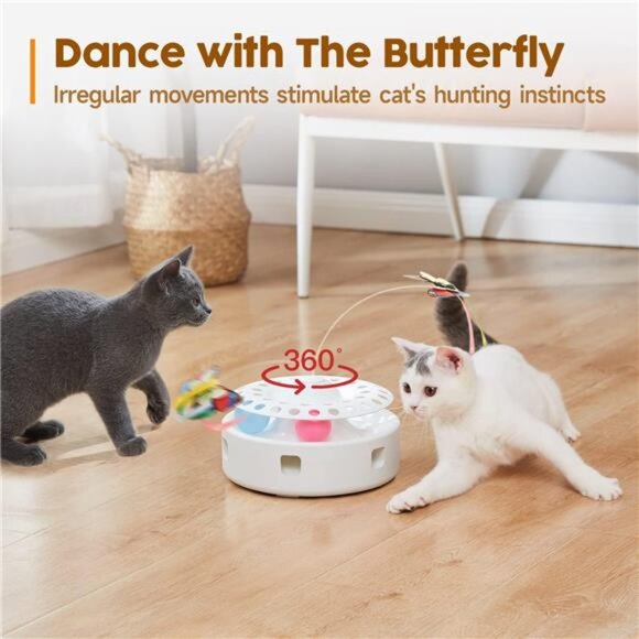 Cat Toys 3in1 Automatic Interactive Kitten Toy, Fluttering Butterfly - Picture 10 of 14